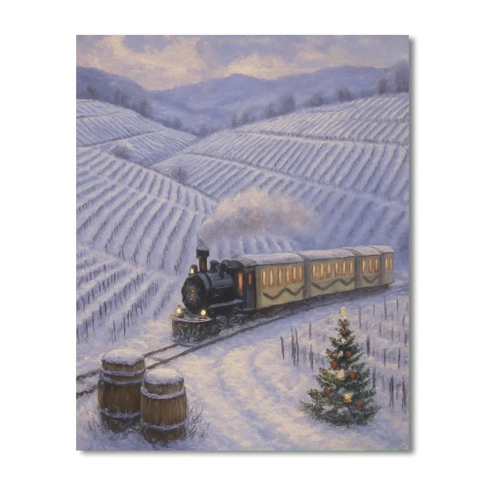 Holiday Train Through Snowy Vineyard painting number kit