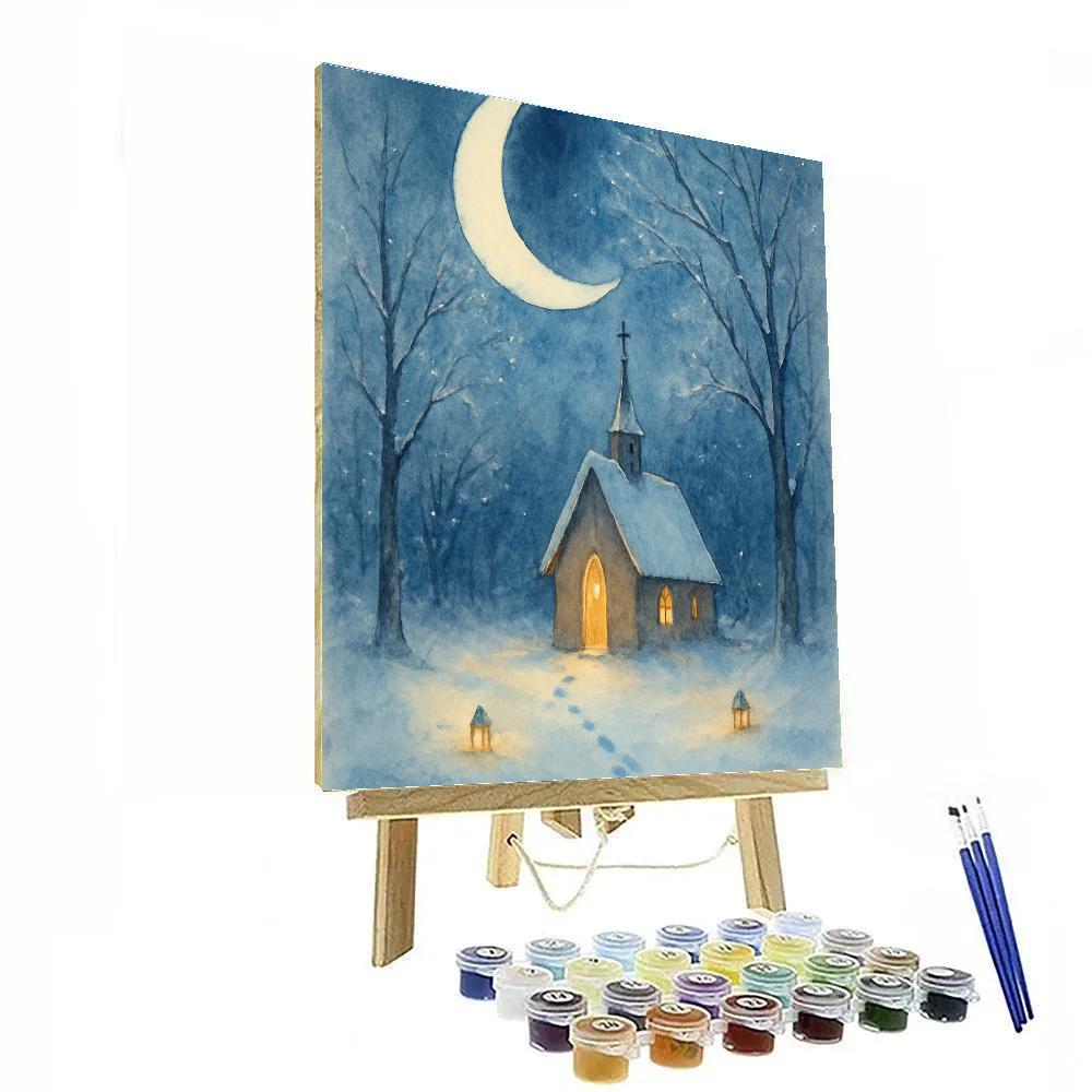 Christmas Crescent Moon Over Forest Chapel Paint by numbers art