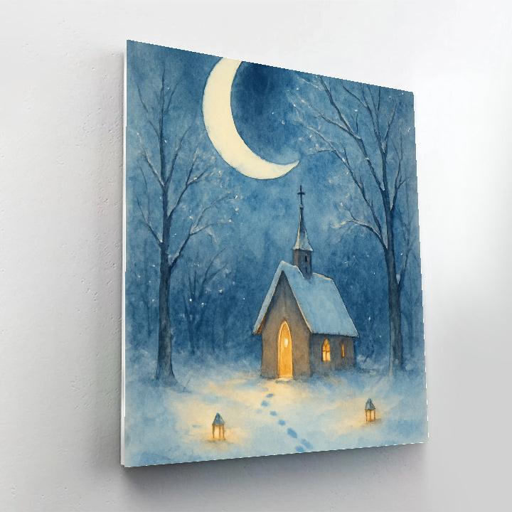 Christmas Crescent Moon Over Forest Chapel Paint by numbers art