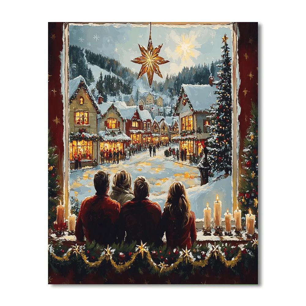 Twinkling Village Window DIY paint by numbers