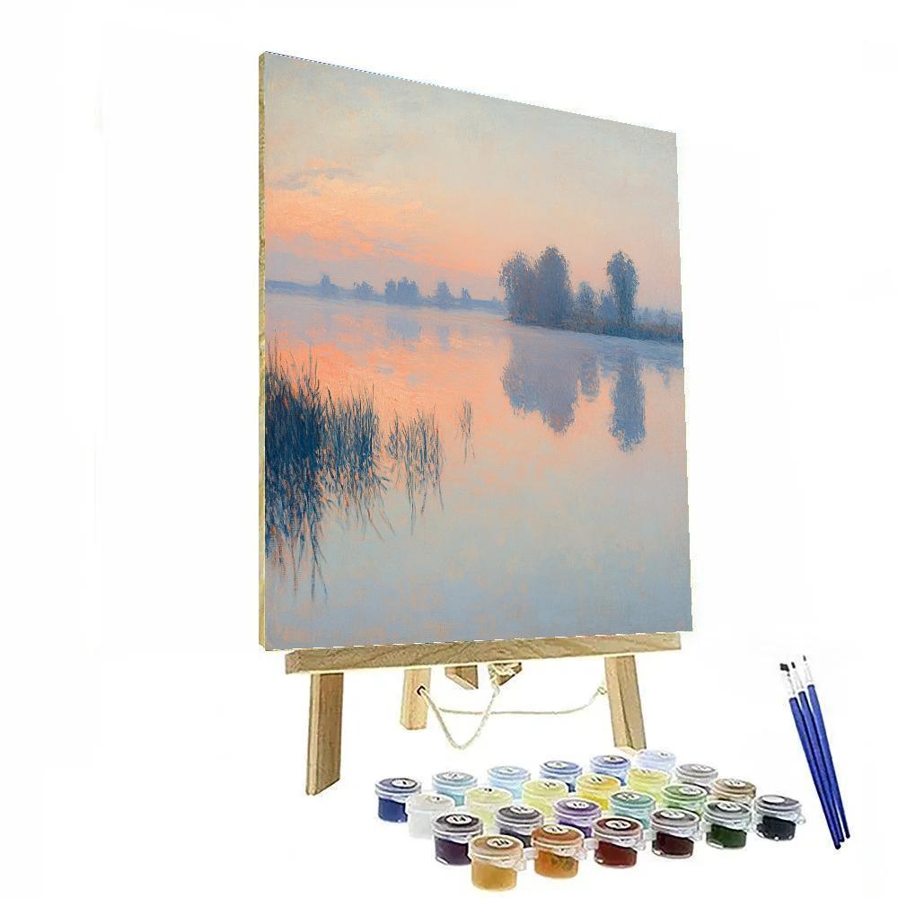 Monet Inspired Misty Lakeside Sunrise Number painting