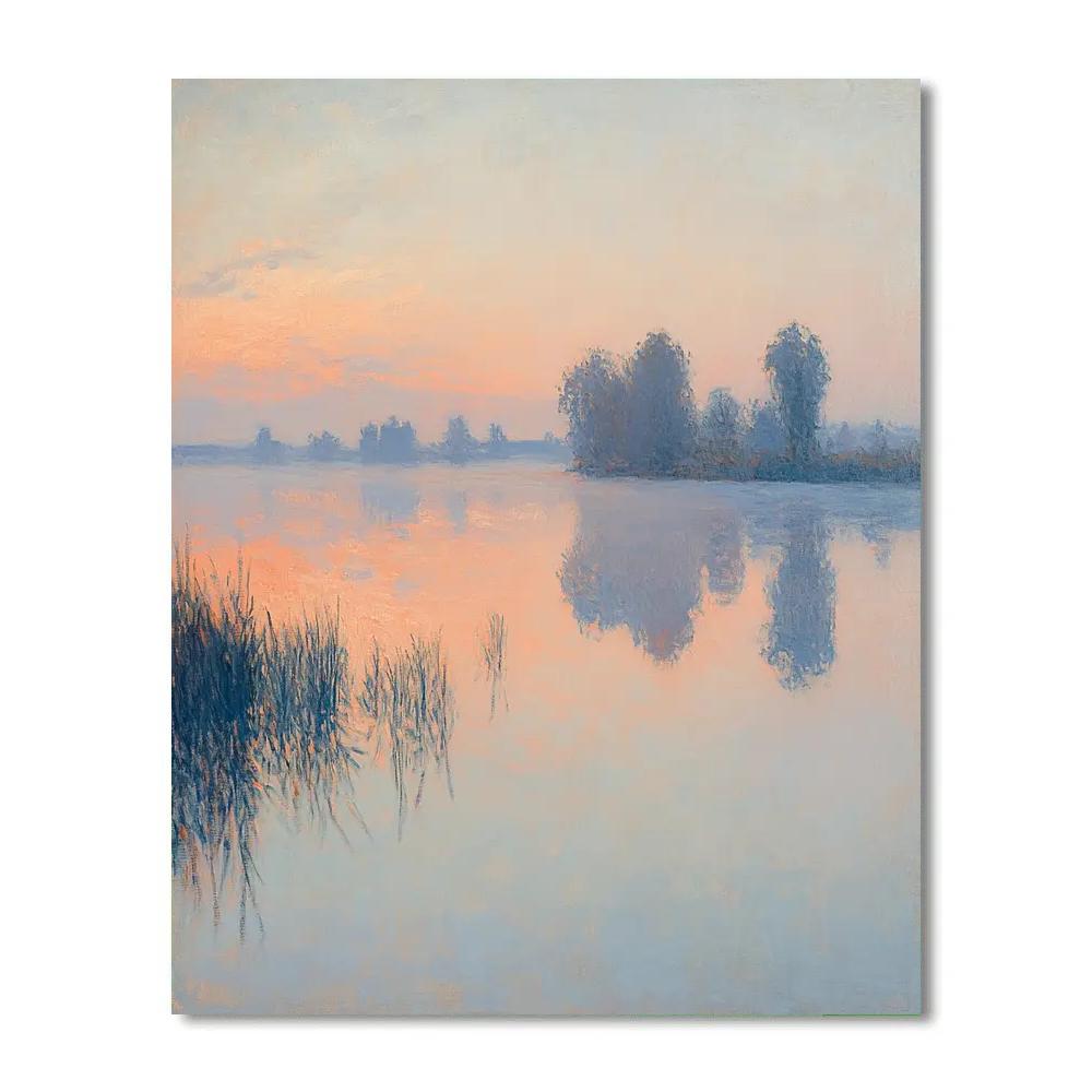 Monet Inspired Misty Lakeside Sunrise Number painting