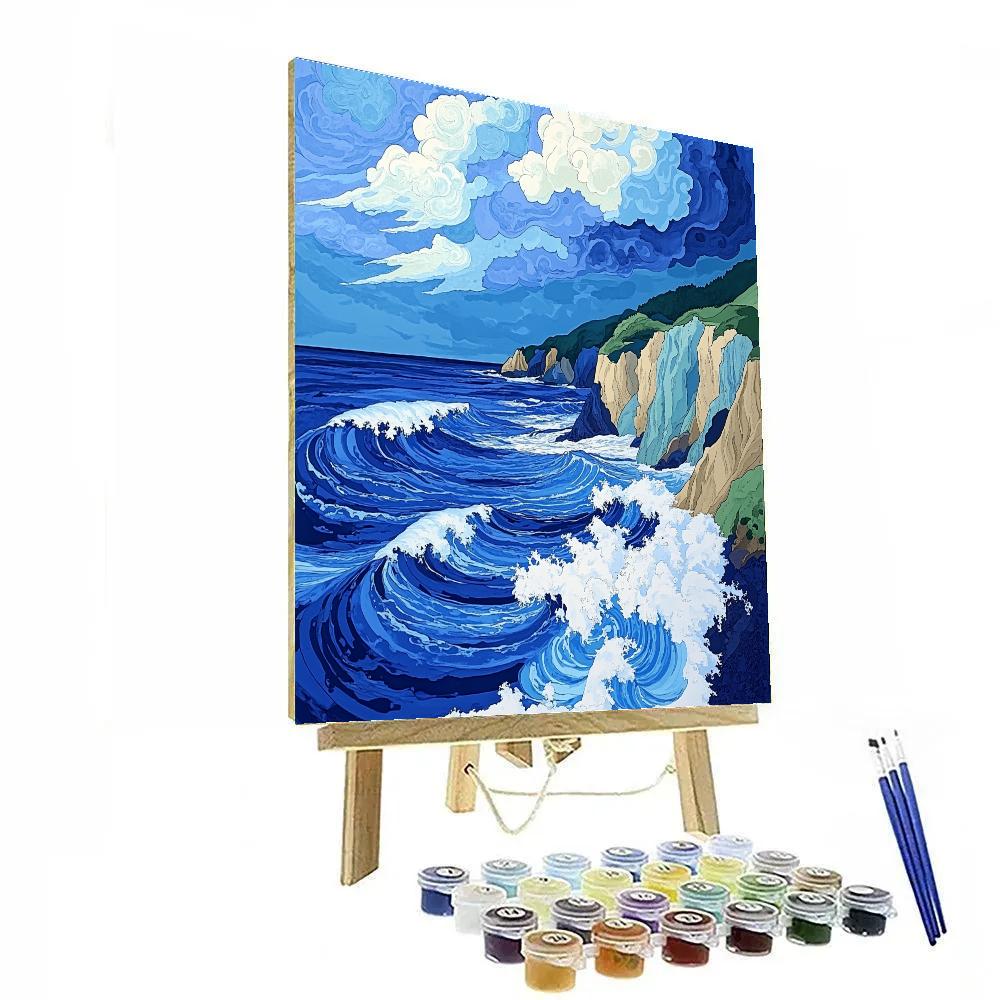 Hokusai Inspired Storm Over Ocean Cliffs paint by number