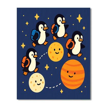 Starlight School Of Planet Hopping Penguins Paint by numbers art