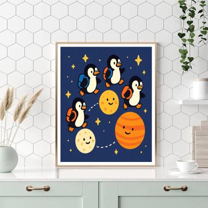 Starlight School Of Planet Hopping Penguins Paint by numbers art
