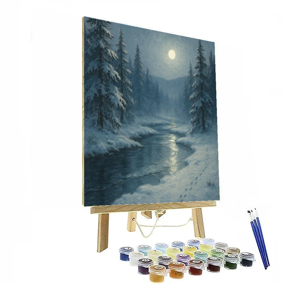 Moonlit Pines Over Silent Creek paint by color