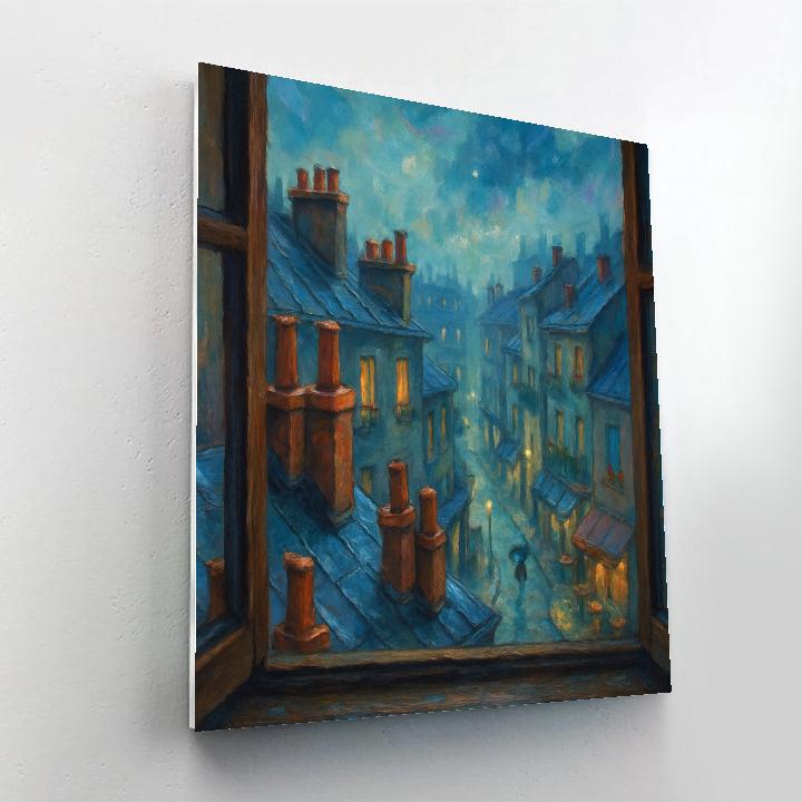 Starlit Rooftop Rain Over Old Town Number painting