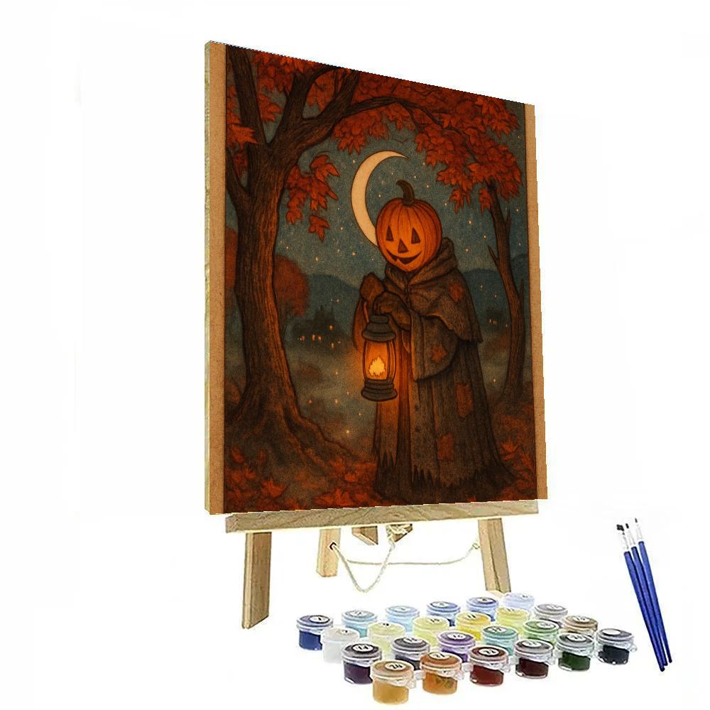 Pumpkin Lantern Keeper Under The Maple Tree Painting by numbers kit