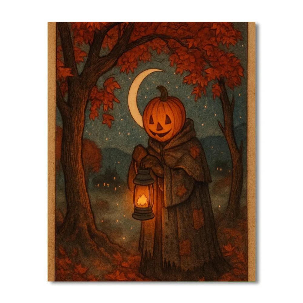 Pumpkin Lantern Keeper Under The Maple Tree Painting by numbers kit