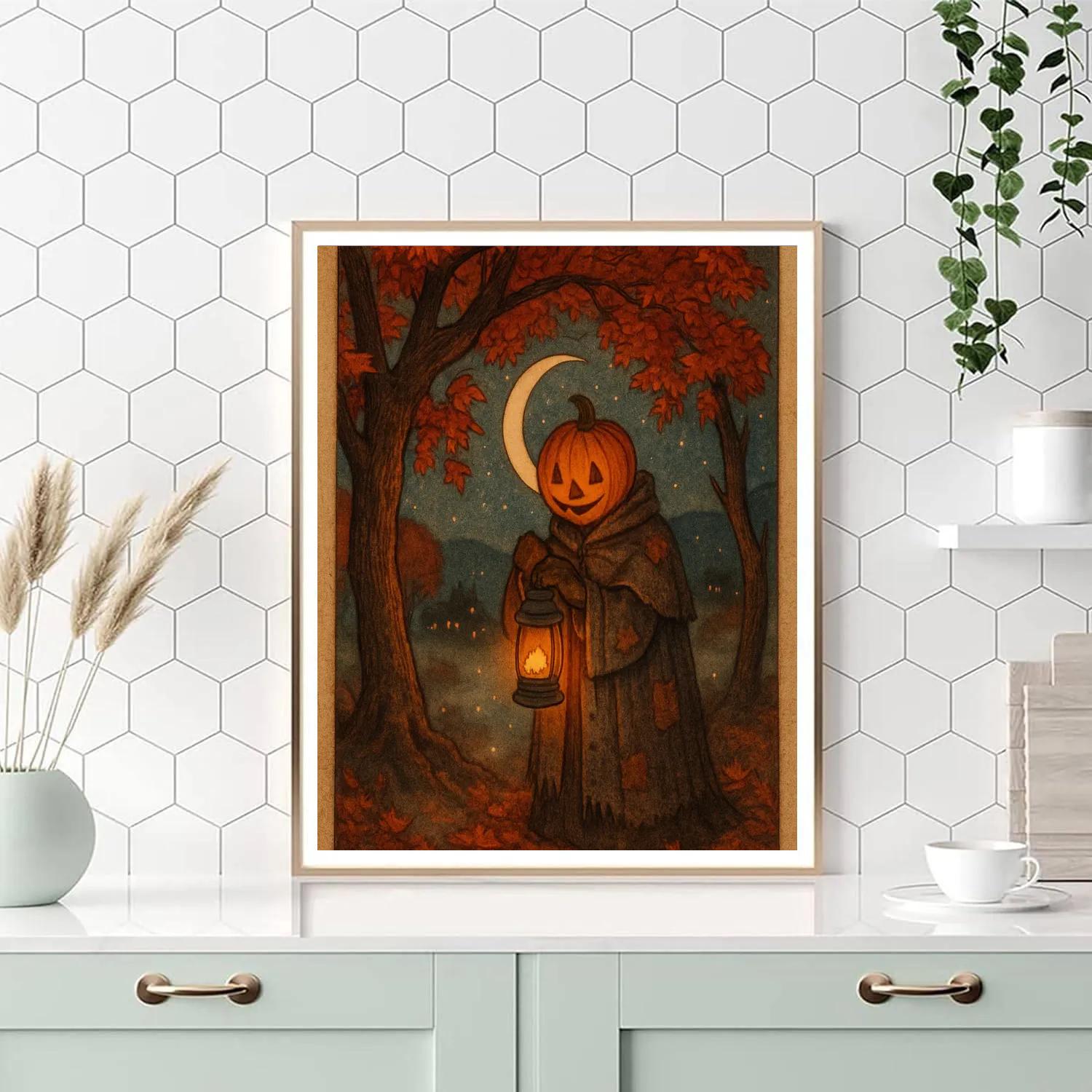 Pumpkin Lantern Keeper Under The Maple Tree Painting by numbers kit