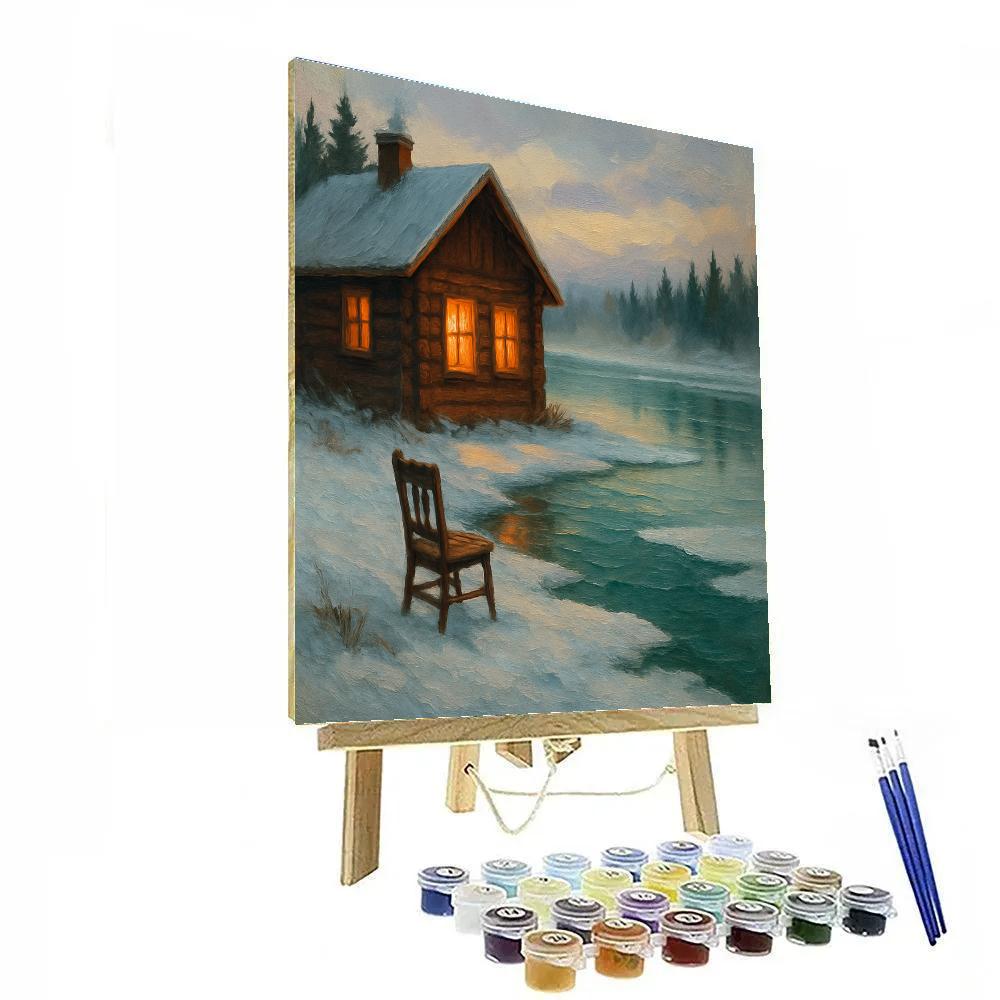 Emberlight Cabin On Frosted Lake painting number kit
