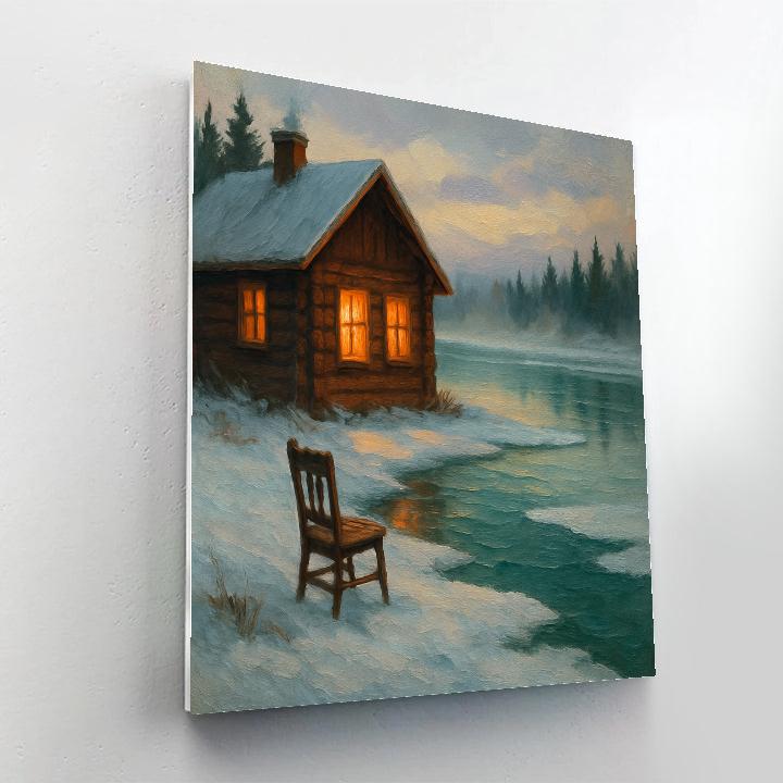 Emberlight Cabin On Frosted Lake painting number kit