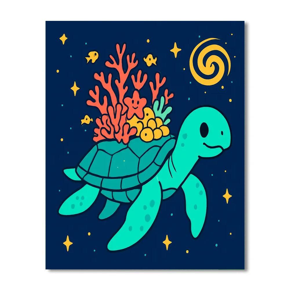 Coral Galaxy Turtle And The Floating Reef painting number kit