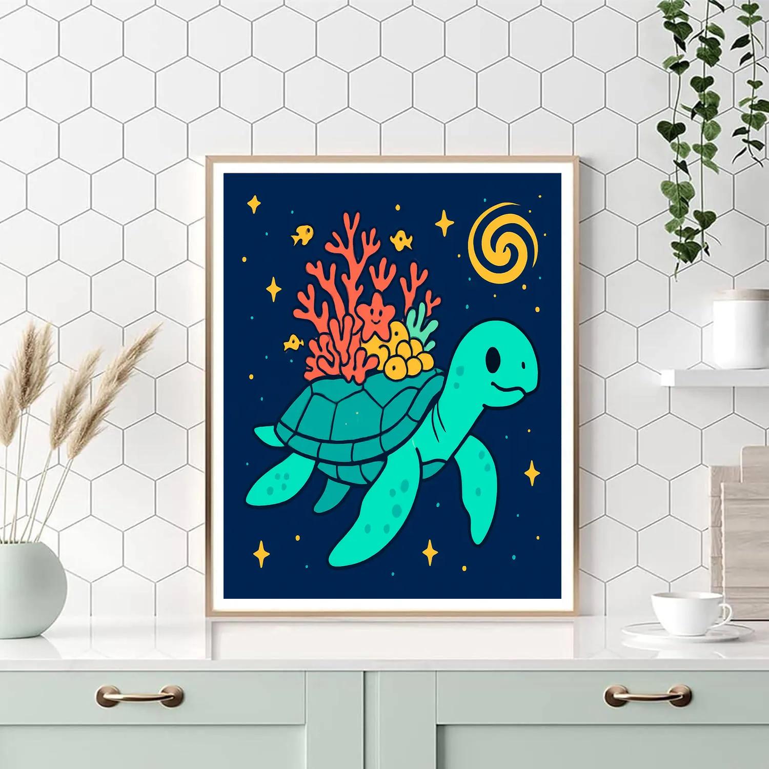 Coral Galaxy Turtle And The Floating Reef painting number kit