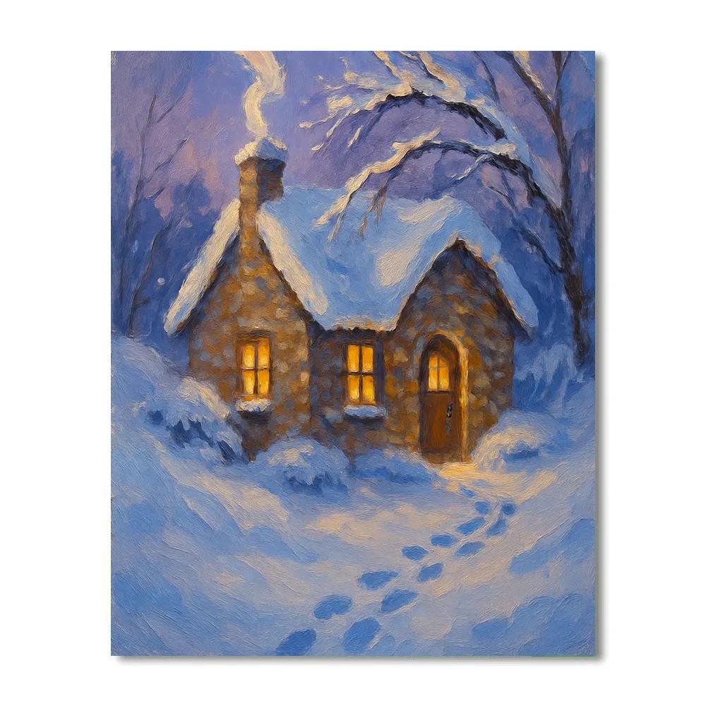 Amber Hearth In The Snowy Hollow paint by number