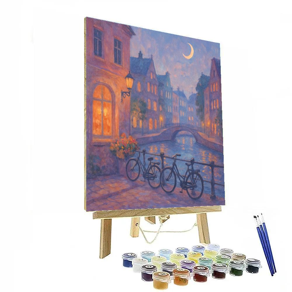Moonlit Canal Corner In Quiet City paint by number