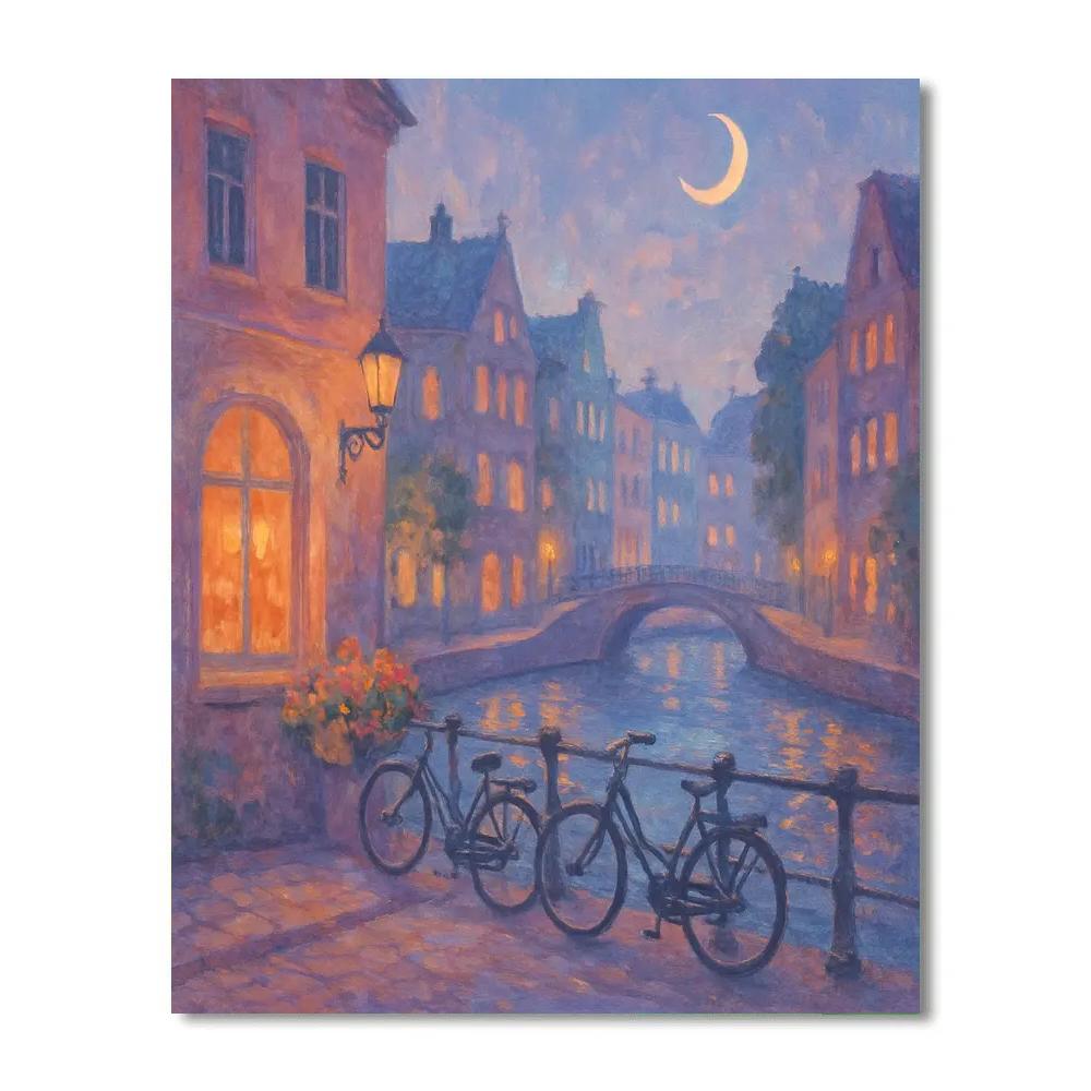 Moonlit Canal Corner In Quiet City paint by number