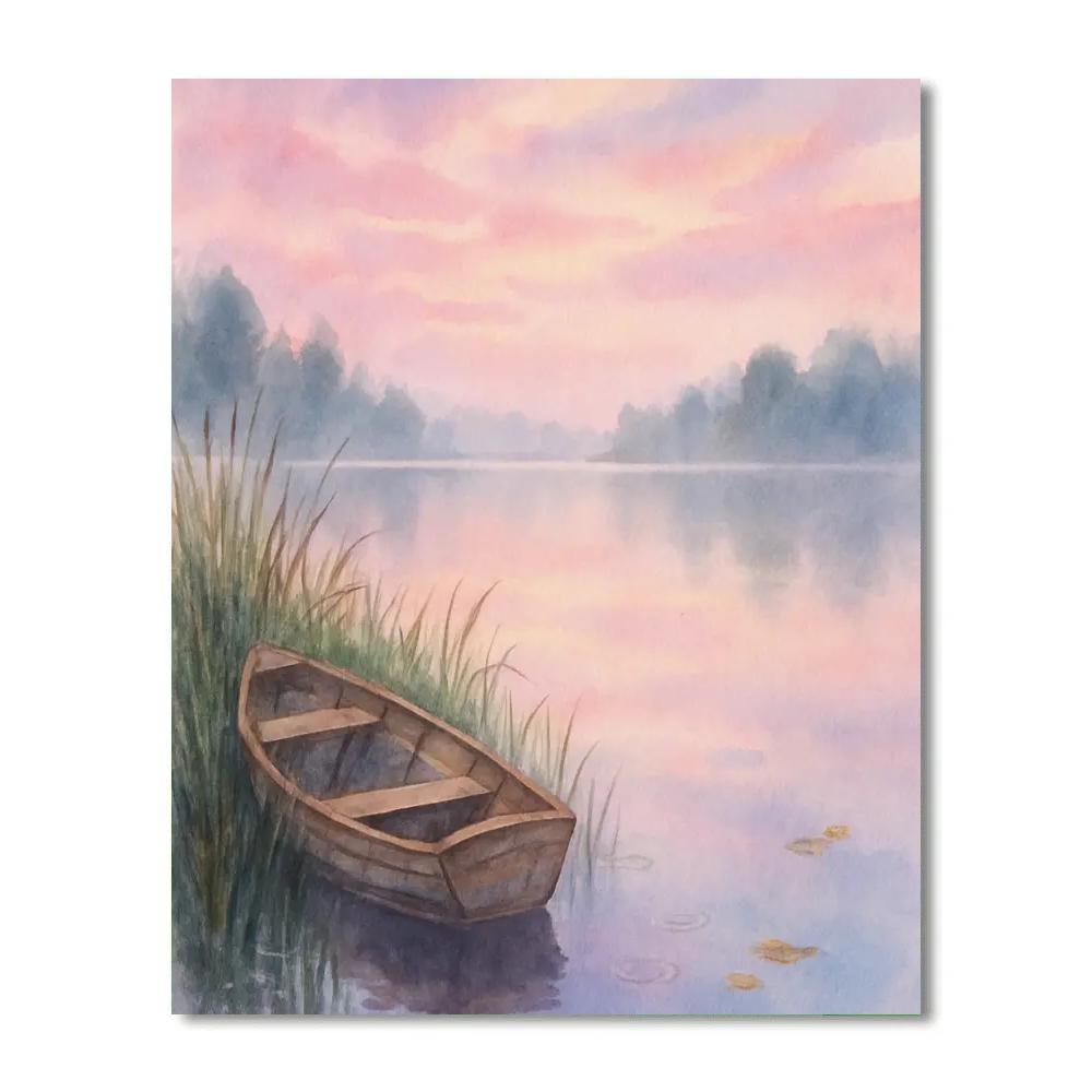 Lavender Dawn Over Hidden Rowboat Painting by numbers kit