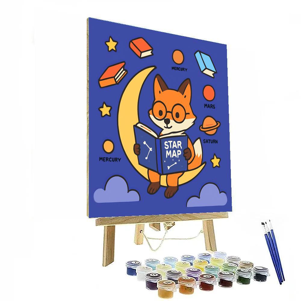 Moonlight Library Of The Fox Astronomer Numbered painting kits