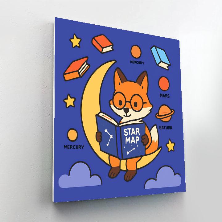 Moonlight Library Of The Fox Astronomer Numbered painting kits