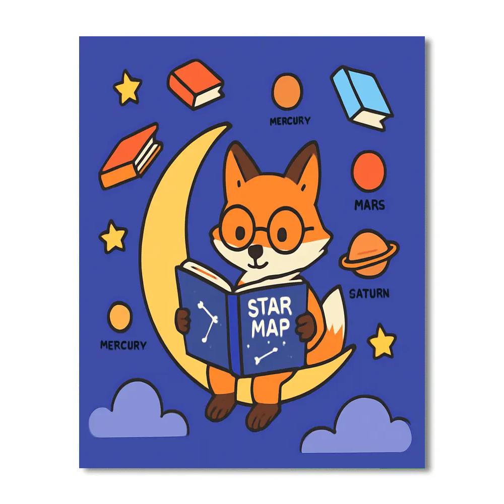 Moonlight Library Of The Fox Astronomer Numbered painting kits