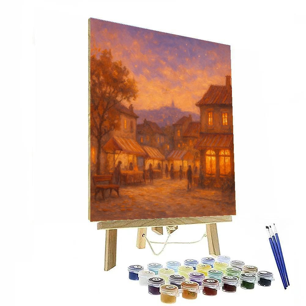 Sunset Market Square Under Soft Constellations paint by number