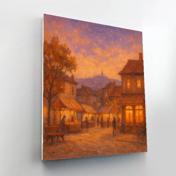 Sunset Market Square Under Soft Constellations paint by number