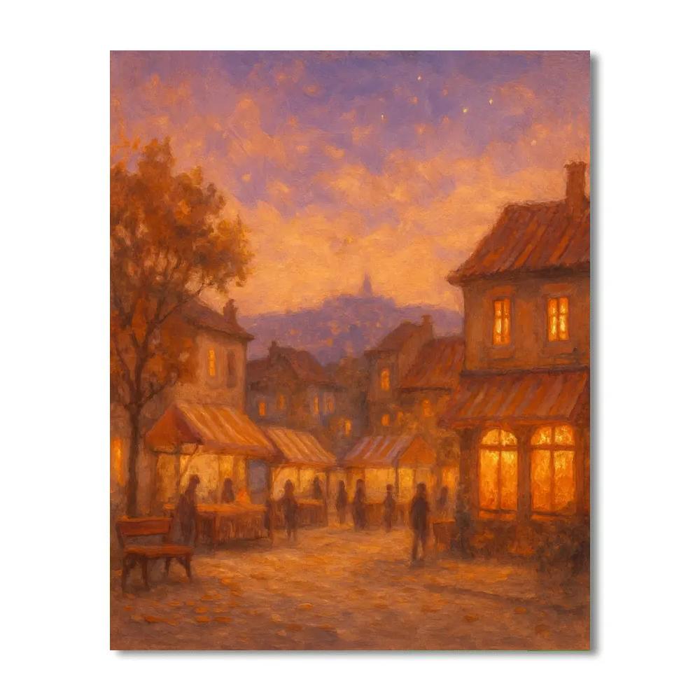 Sunset Market Square Under Soft Constellations paint by number