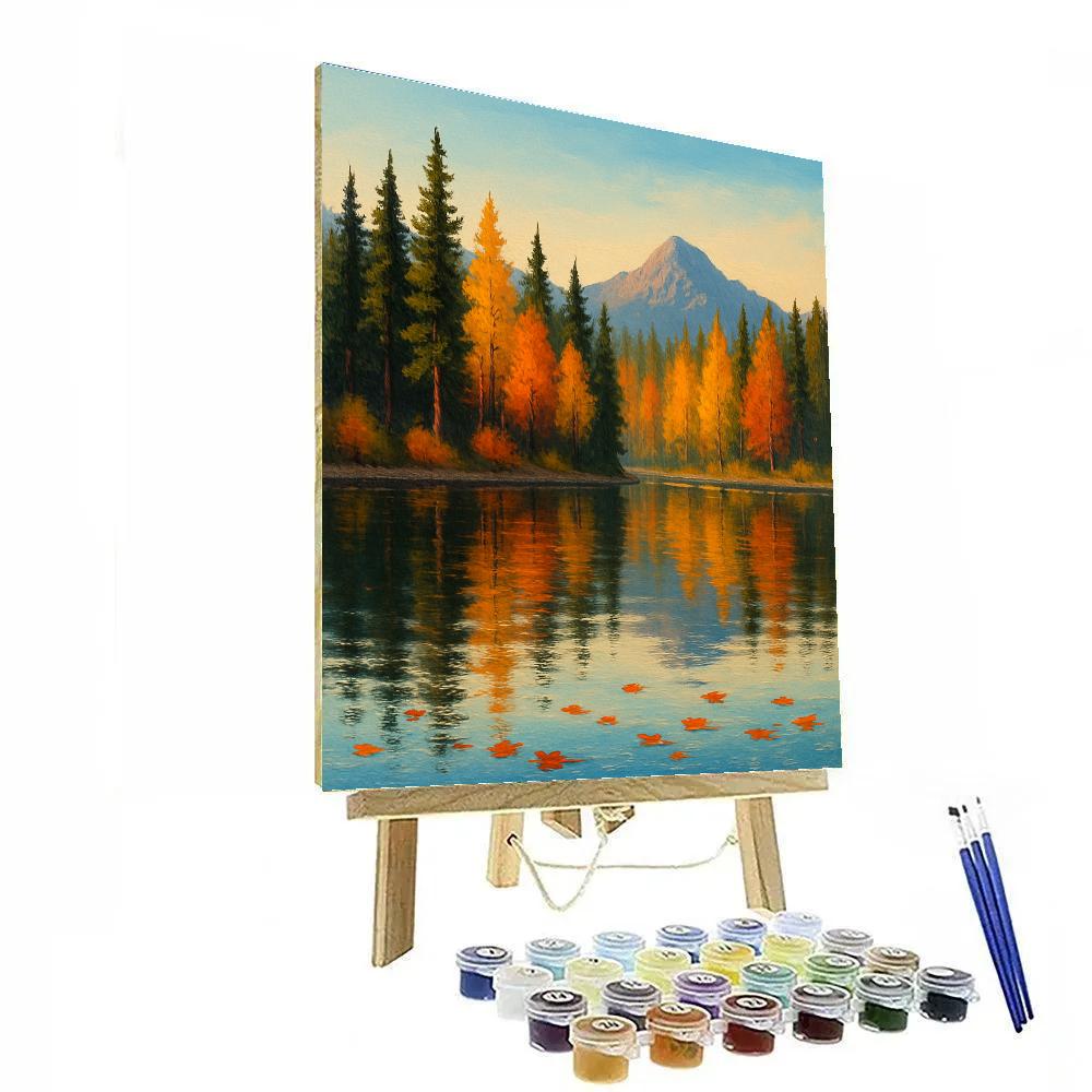 Golden Pines Reflected In Autumn Glass - DIY Painting By Numbers Kit