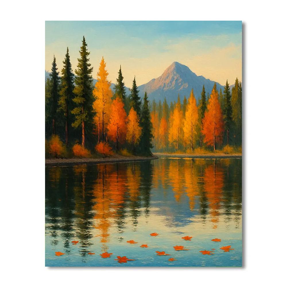 Golden Pines Reflected In Autumn Glass DIY paint by numbersGolden Pines Reflected In Autumn Glass - DIY Painting By Numbers Kit - Image 3