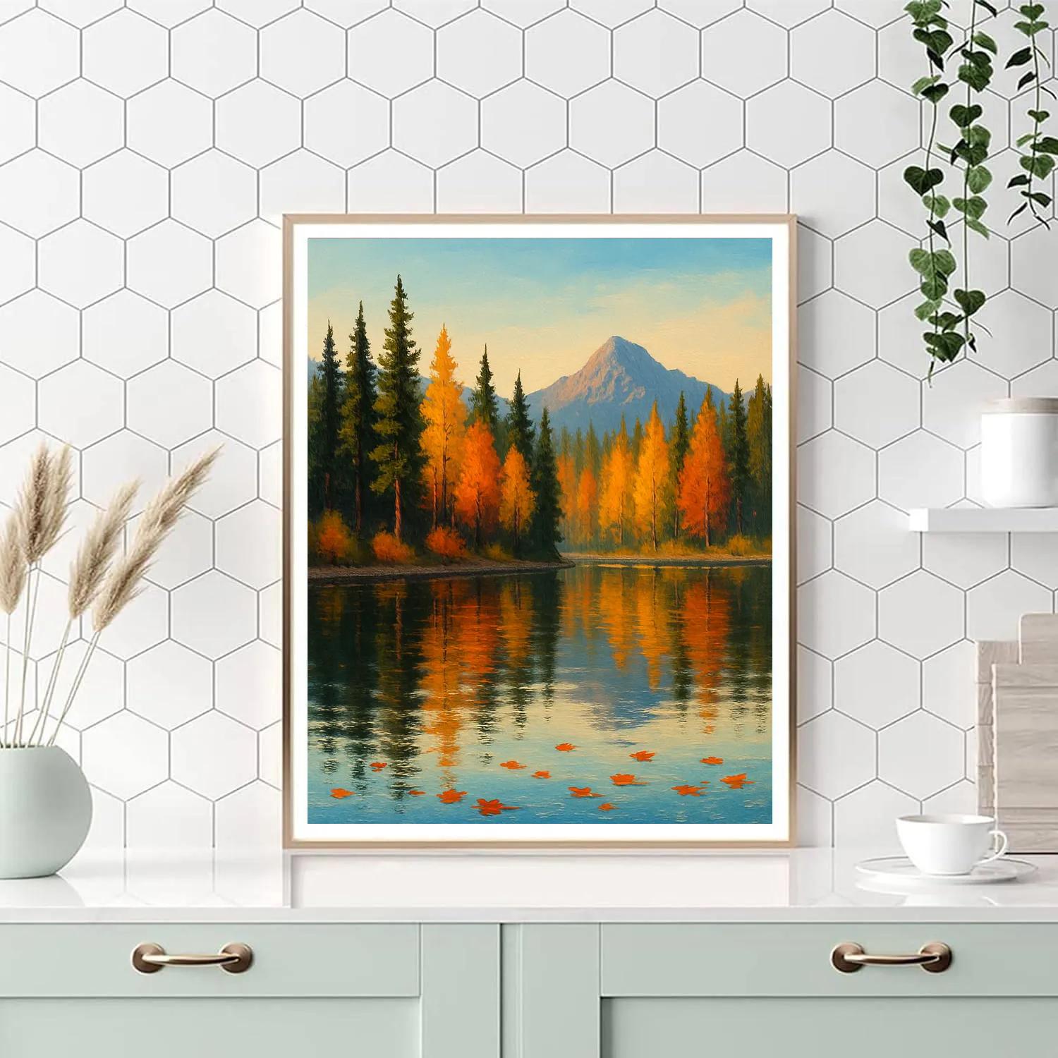 Golden Pines Reflected In Autumn Glass DIY paint by numbersGolden Pines Reflected In Autumn Glass - DIY Painting By Numbers Kit - Image 4