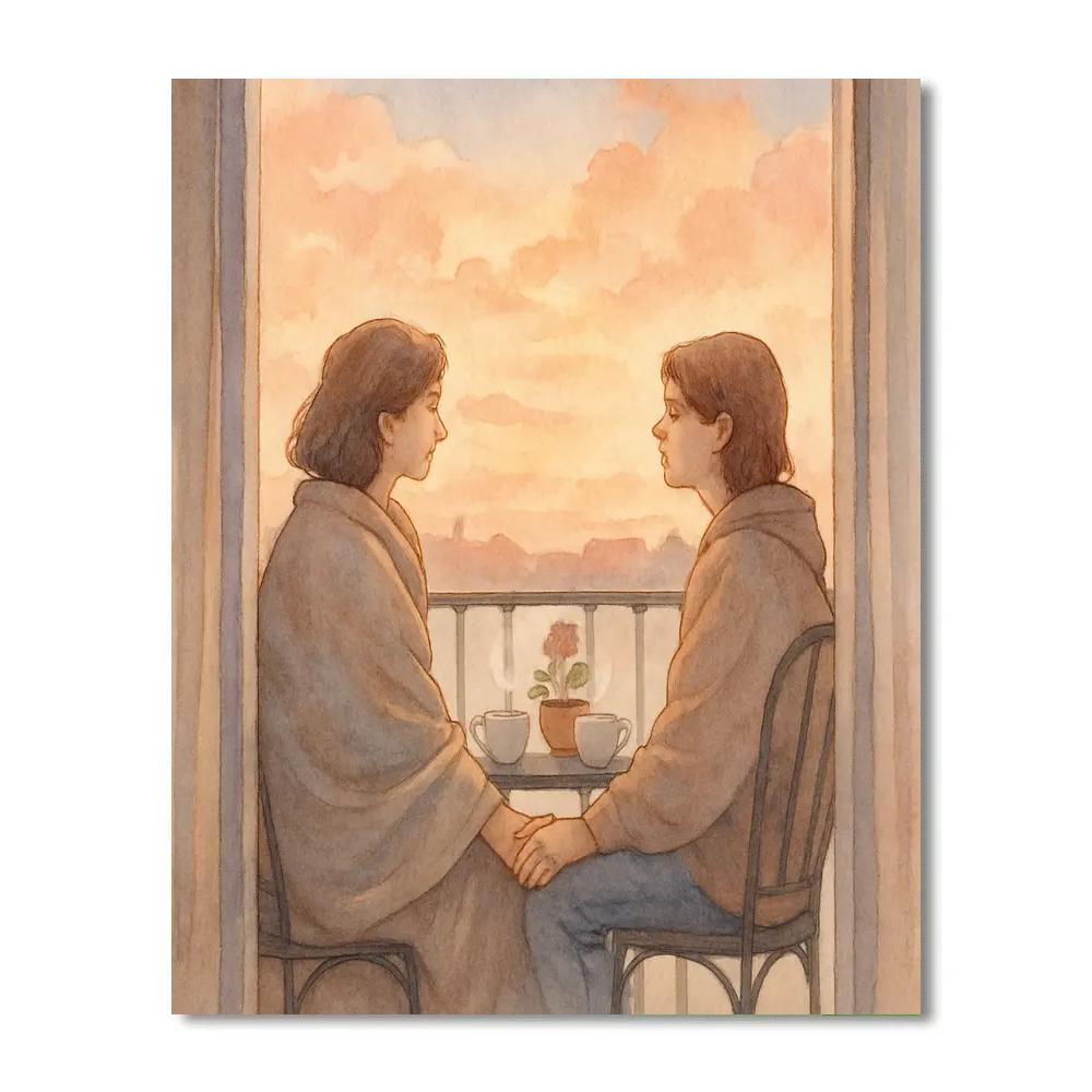 Sunrise Balcony Tea Time With Mom painting number kit