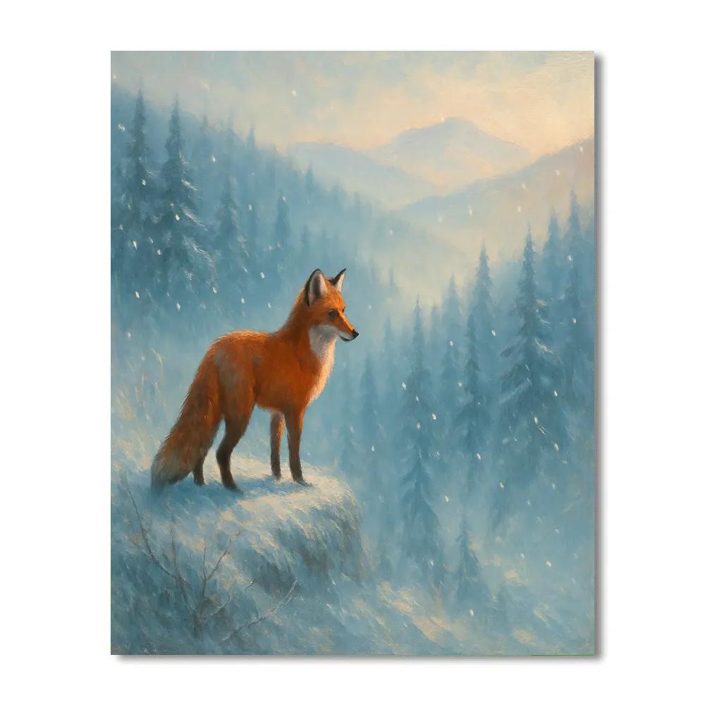 Scarlet Fox On The Frosted Ridge Paint by numbers art