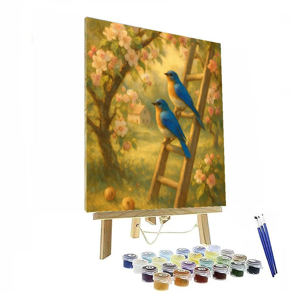 Sunlit Orchard Bluebirds On The Ladder Numbered painting kits