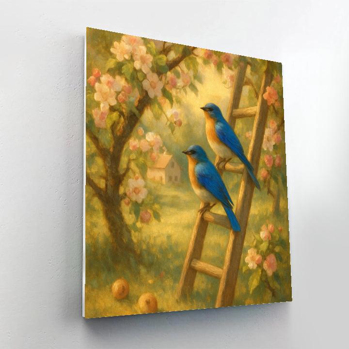 Sunlit Orchard Bluebirds On The Ladder Numbered painting kits