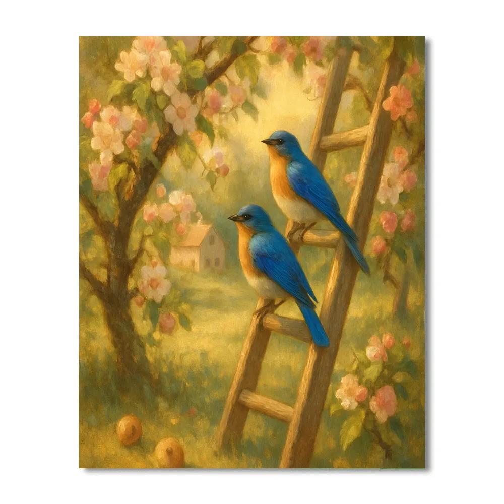 Sunlit Orchard Bluebirds On The Ladder Numbered painting kits