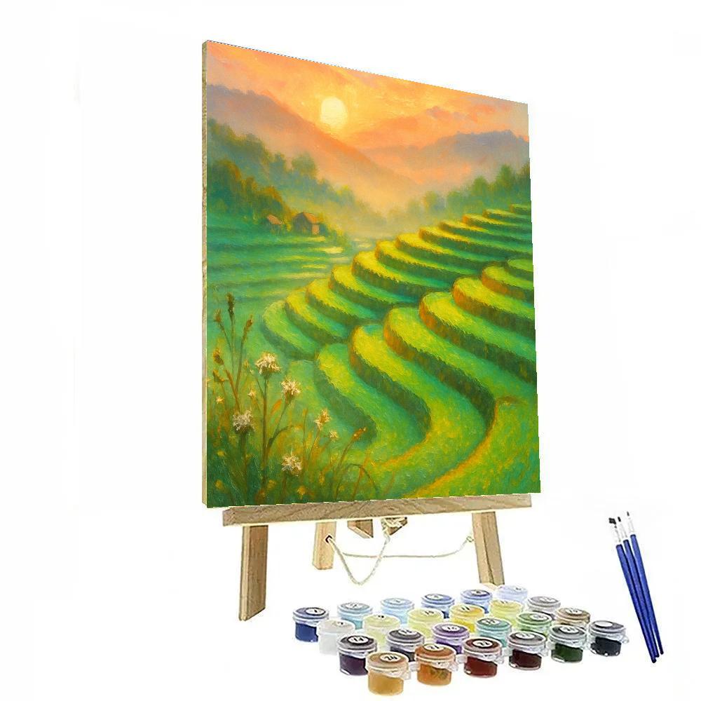 Sunrise Over Emerald Terrace Fields Painting by numbers kit