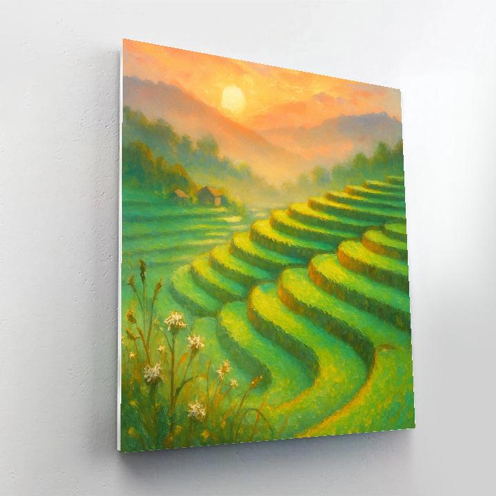 Sunrise Over Emerald Terrace Fields Painting by numbers kit