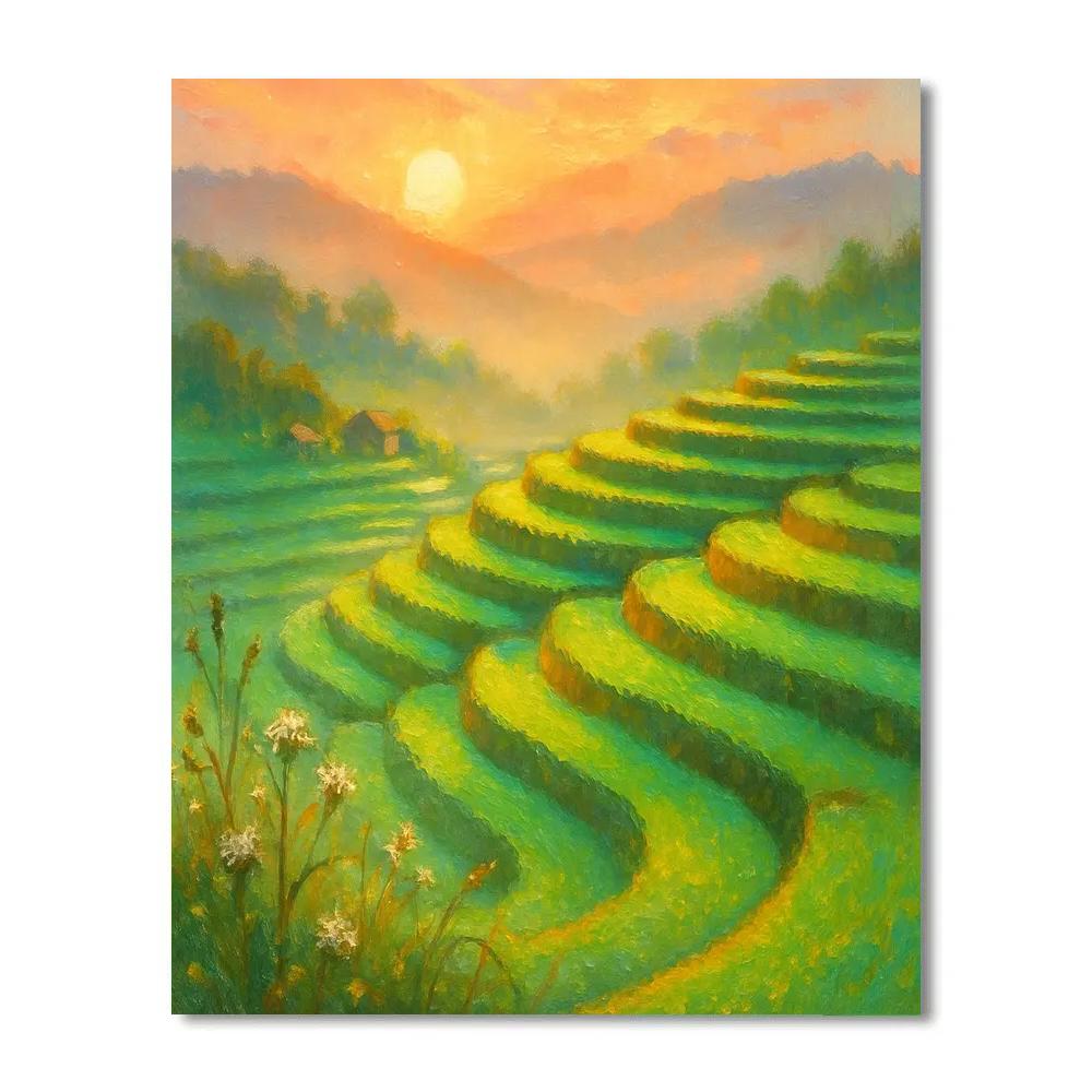 Sunrise Over Emerald Terrace Fields Painting by numbers kit