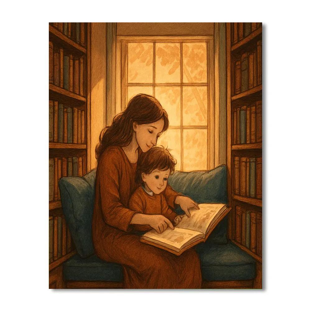 Library Hideaway Reading With Mom paint by number
