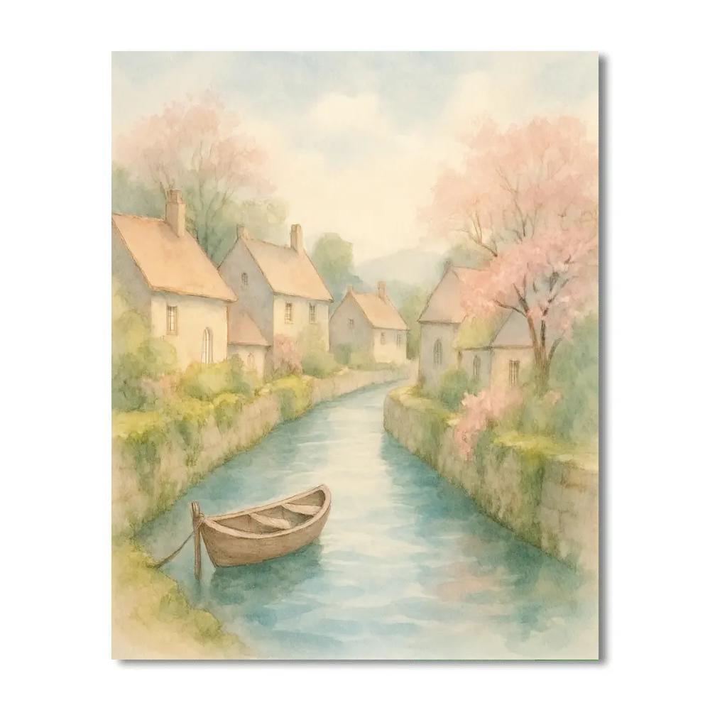 Quiet Canal In Springtime Village paint by numbers