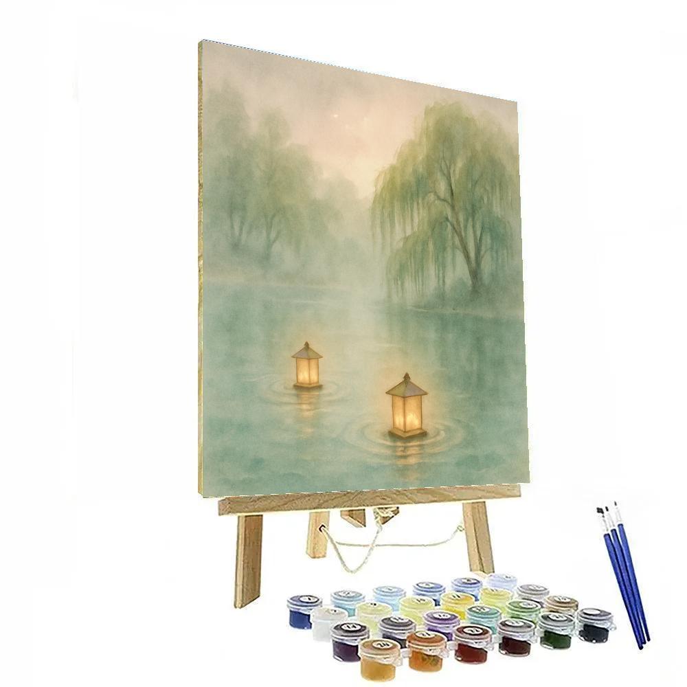 Mist And Lanterns On Willow Lake painting number kit