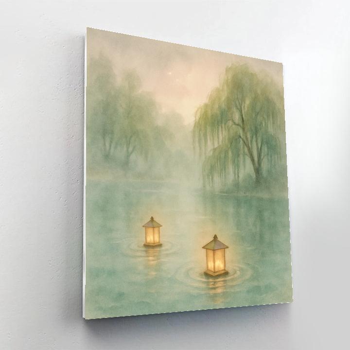 Mist And Lanterns On Willow Lake painting number kit