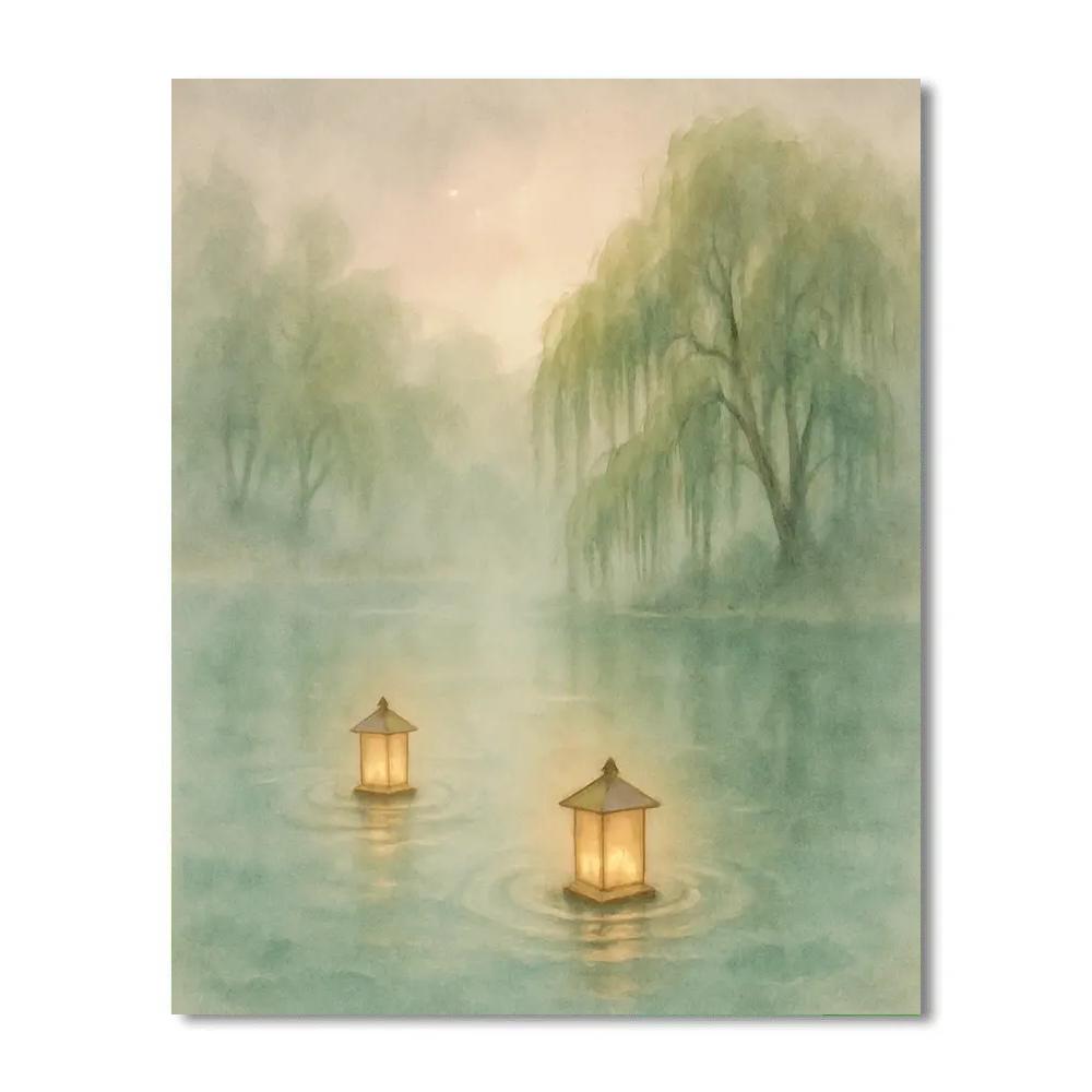 Mist And Lanterns On Willow Lake painting number kit