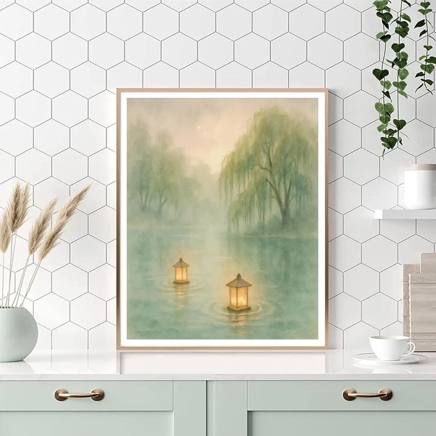 Mist And Lanterns On Willow Lake painting number kit