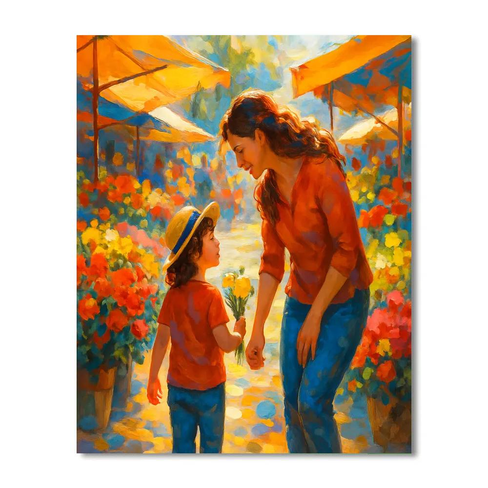 Flower Market Stroll With Mom paint by color