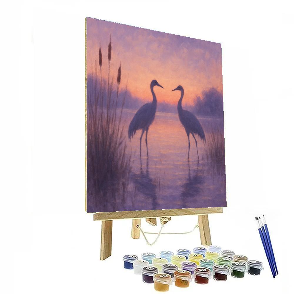 Lavender Dusk Cranes In The Marsh paint by numbers