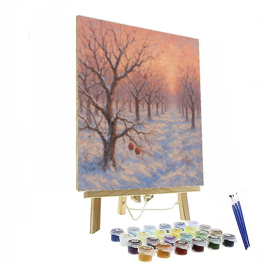 Winter Orchard Under Rose Sky painting number kit