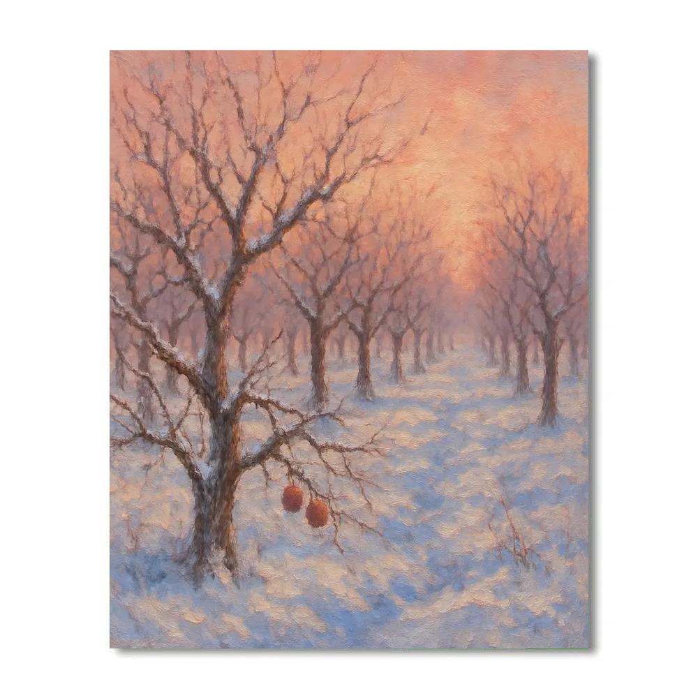 Winter Orchard Under Rose Sky painting number kit