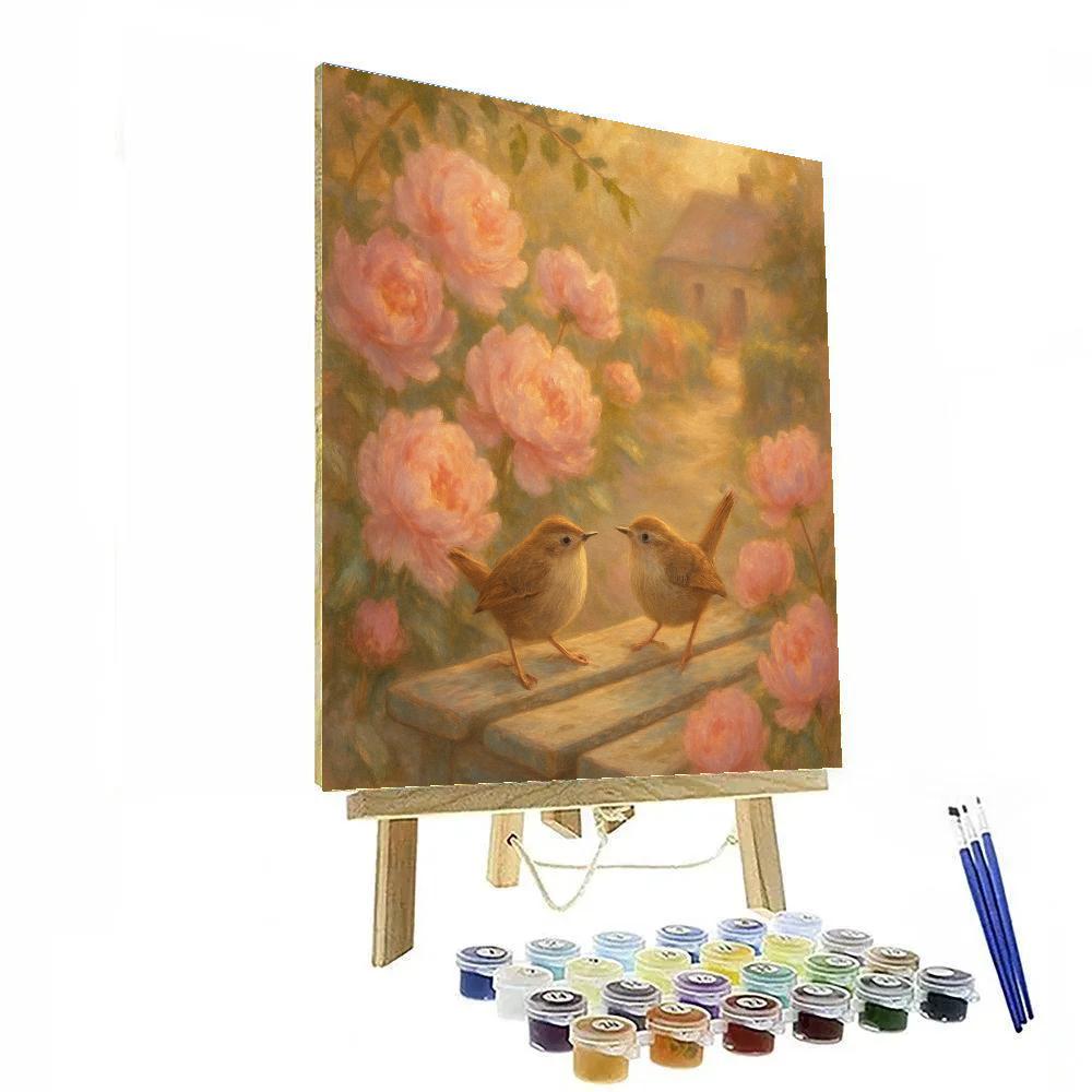 Garden Bench Wrens Among The Peonies Paint by numbers kits